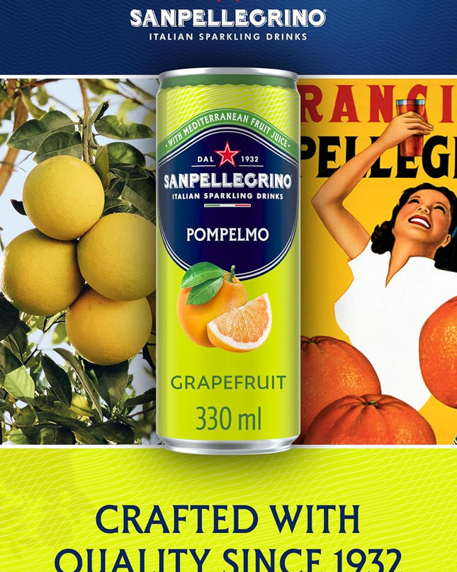 S Pellegrino Pompelmo Sparkling Grapefruit Beverage Italian Sparkling Drink, 11.16 fl oz / 330 ml