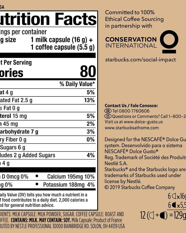 Starbucks Coffee by Nescafe Dolce Gusto, Latte Macchiato, Coffee Pods, 12 Capsules