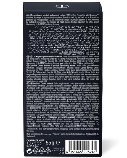 Davidoff Crema Intense Lungo Smooth & Rounded Coffee • 10 Pods Compatible with Nespresso Machines, 1.94 oz ℮ 55 g