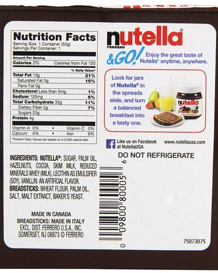 Nutella & Go with Breadsticks, 2 Pack, 2 x 52 g