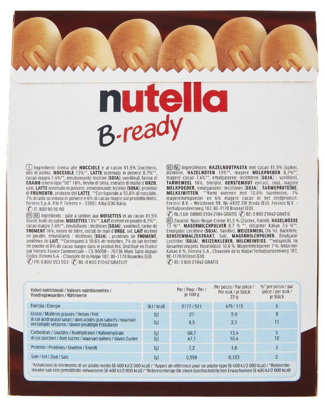 Nutella B-Ready Wafer, 6 X 22 g