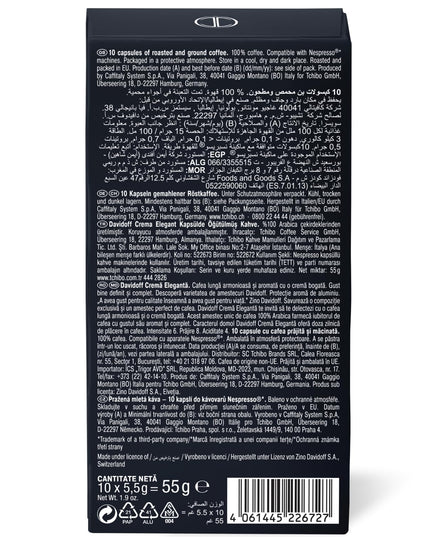 Davidoff Crema Elegant Capsules - 6/12 Intensity - 10 x Capsules - 55 Gram|Unflavoured