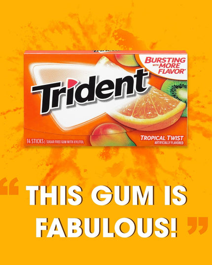 Trident Gum Tropical Twist Flavour Sugar Free Gum, 14 sticks (Pack of 12)
