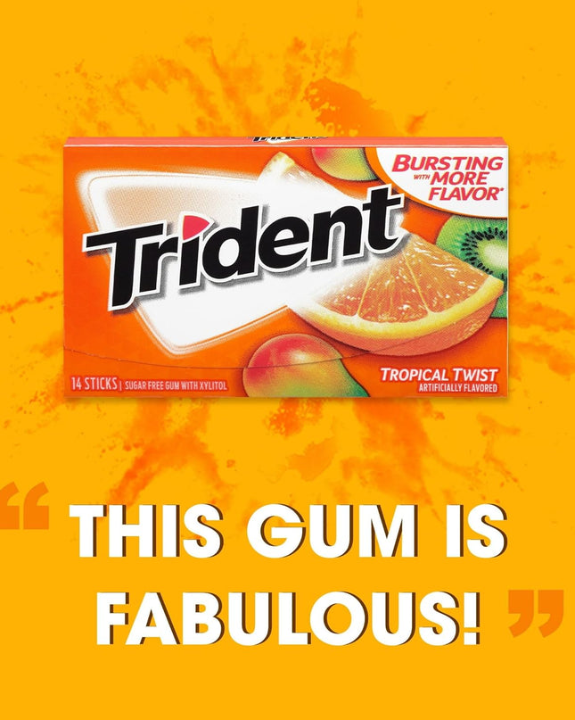 Trident Gum Tropical Twist Flavour Sugar Free Gum, 14 sticks (Pack of 12)