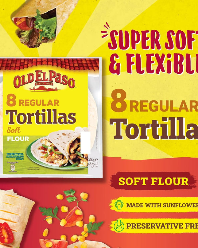 Old El Paso 8 Regular Super Soft Flour Tortillas Pouch, 326 g