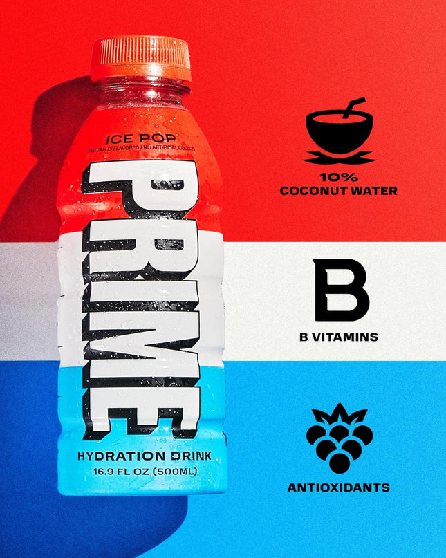 PRIME HYDRATION Ice Pop Hydration Drink, 16.9 Fl Oz 500 Ml (12 bottles)
