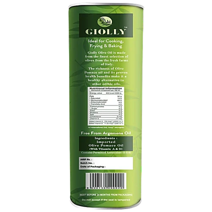 Giolly Olive Pomace Oil- Ideal for Everyday Indian Cooking & Deep Frying, 5L